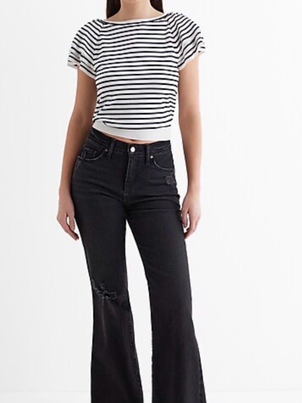 Express Black & White Striped Short Sleeve Top